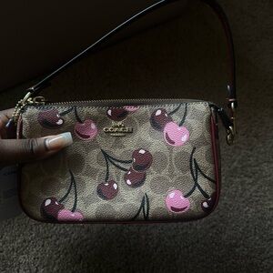Coach Tan Cherry Print Wristlet